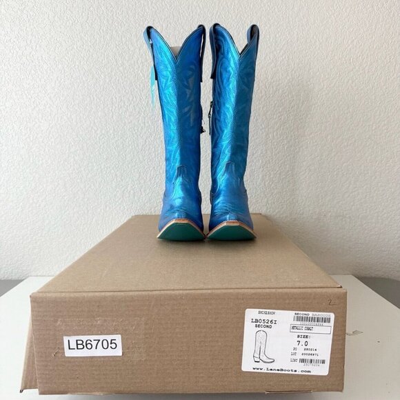 Lane SMOKESHOW Womens Cowboy Boots 7 Blue Leather Western Cowgirl Mid Calf Tall - Picture 13 of 15